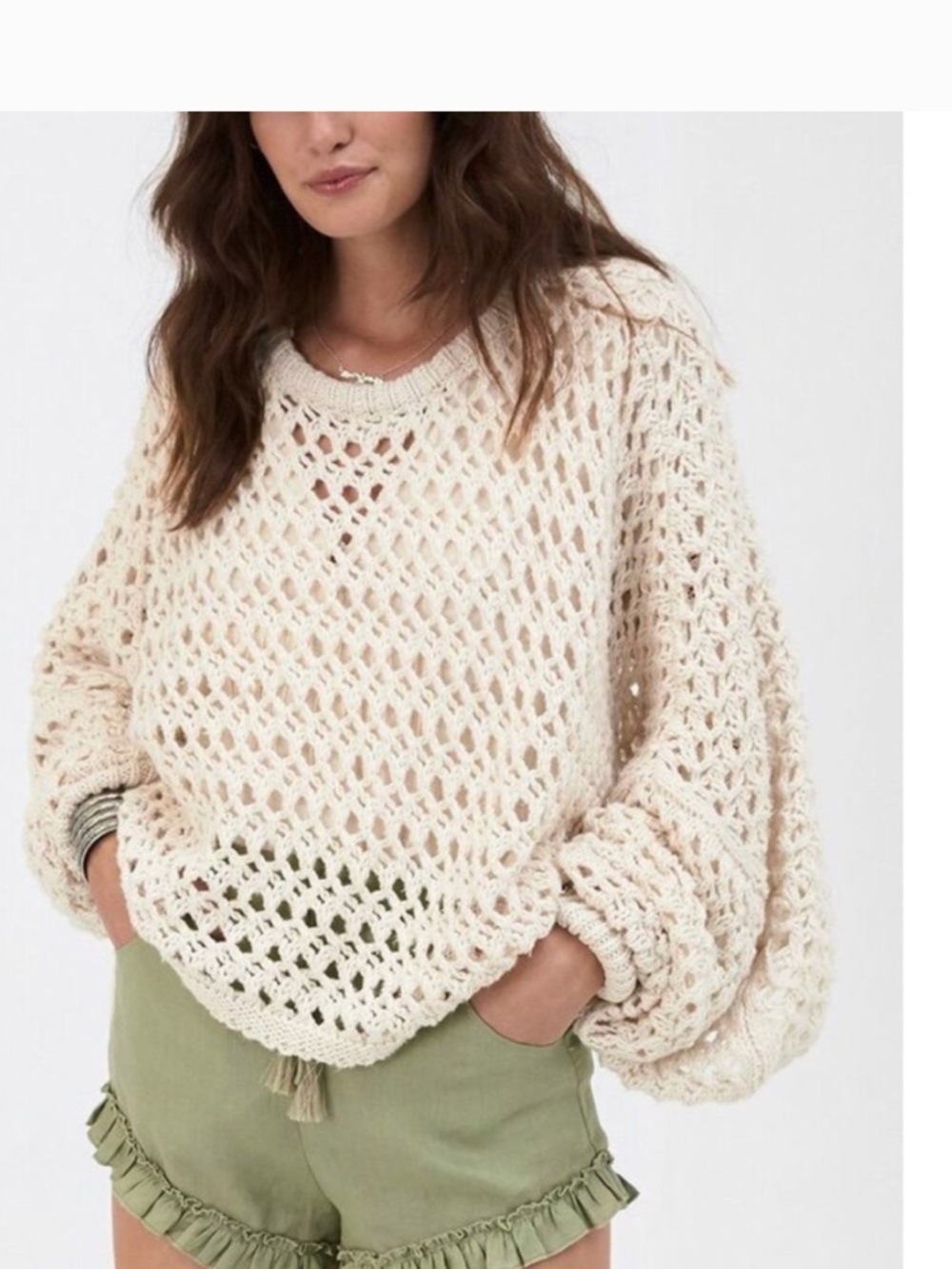 Spell Eagle Hawk Open Knit Slouch Crew Neck Sweater, m/l